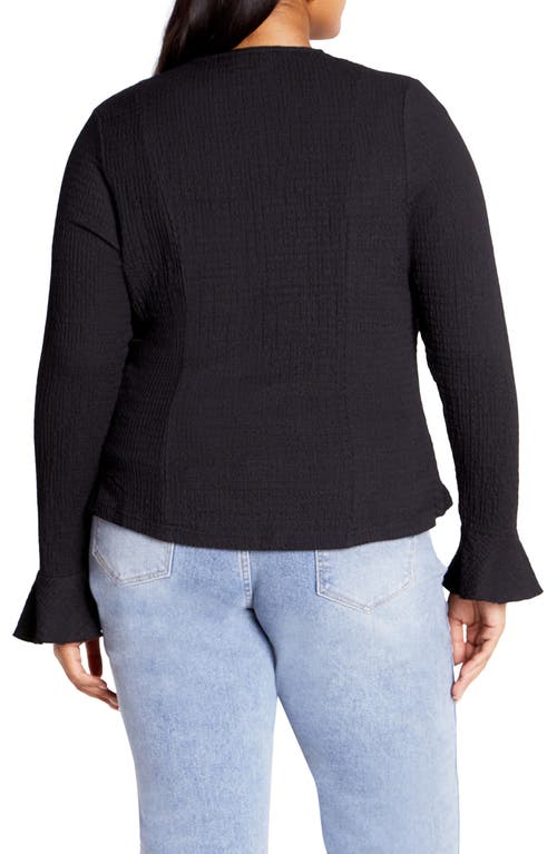 City Chic Charmaine Tie Front Long Sleeve Top In Black