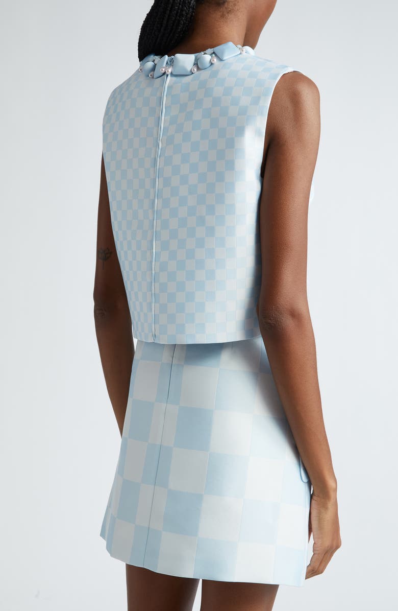 Versace Beaded Collar Check Jacquard Top, Alternate, color, 