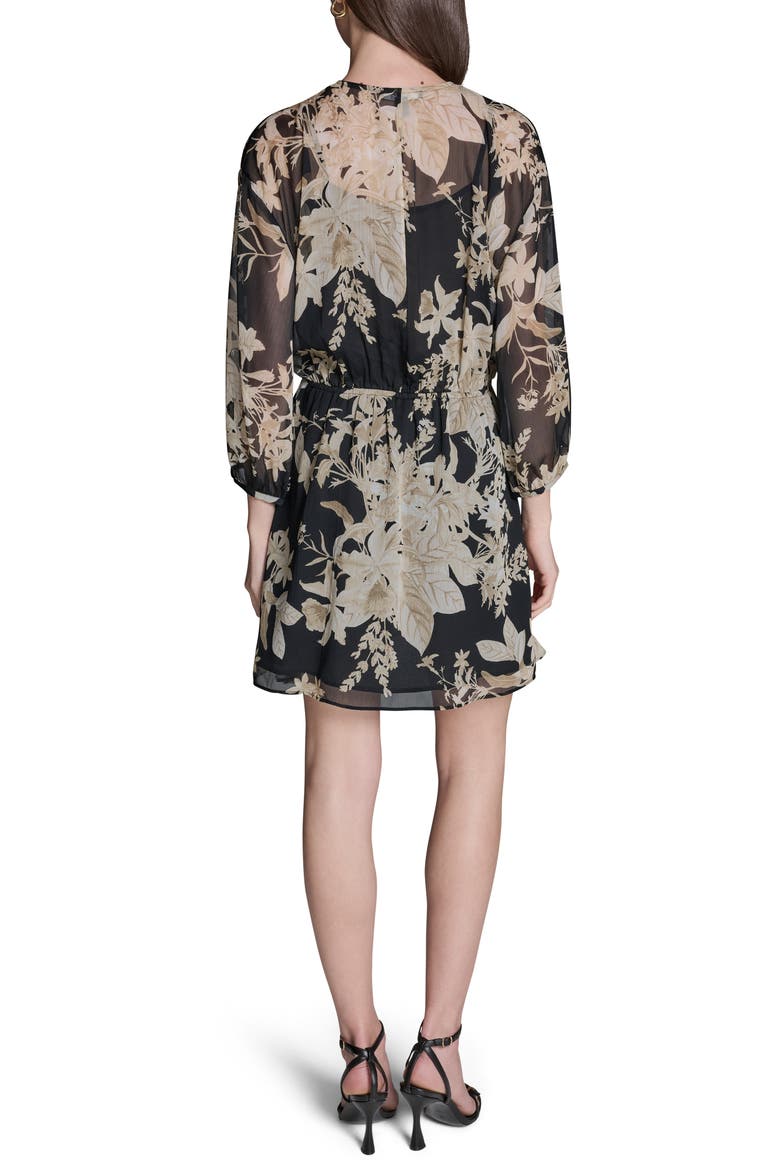 Floral Smocked Chiffon Minidress, Alternate, color, BLACK MULTI