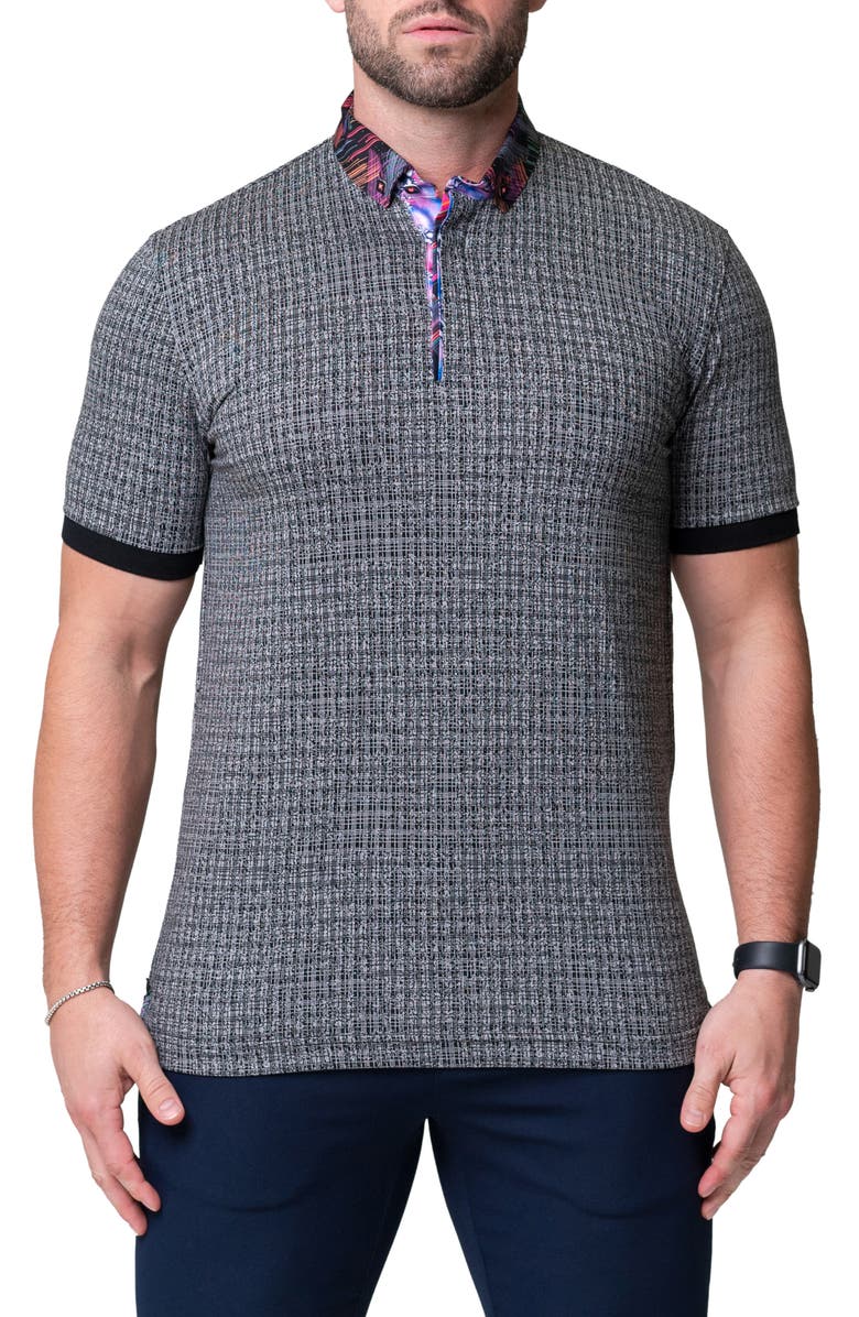 Maceoo Mozartmaki Grey Short Sleeve Cotton Polo, Main, color, Grey