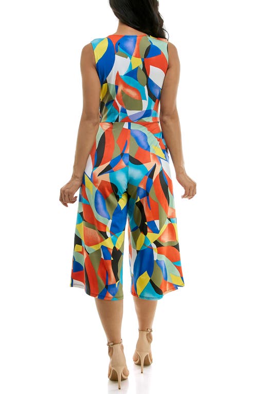 Nina Leonard Surplice Culotte Crop Jumpsuit In Multi