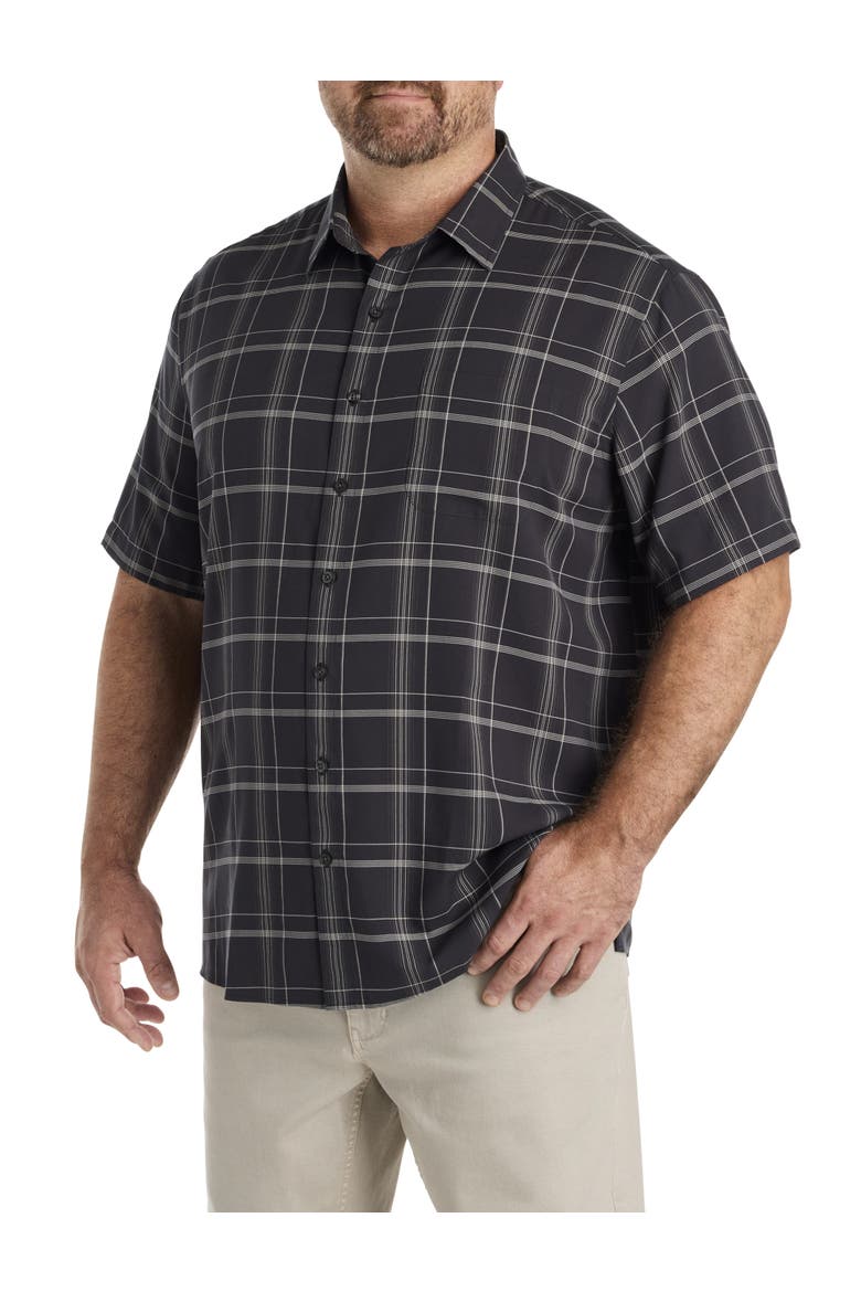 Big & Tall Plaid Microfiber Sport Shirt, Main, color, BLACK