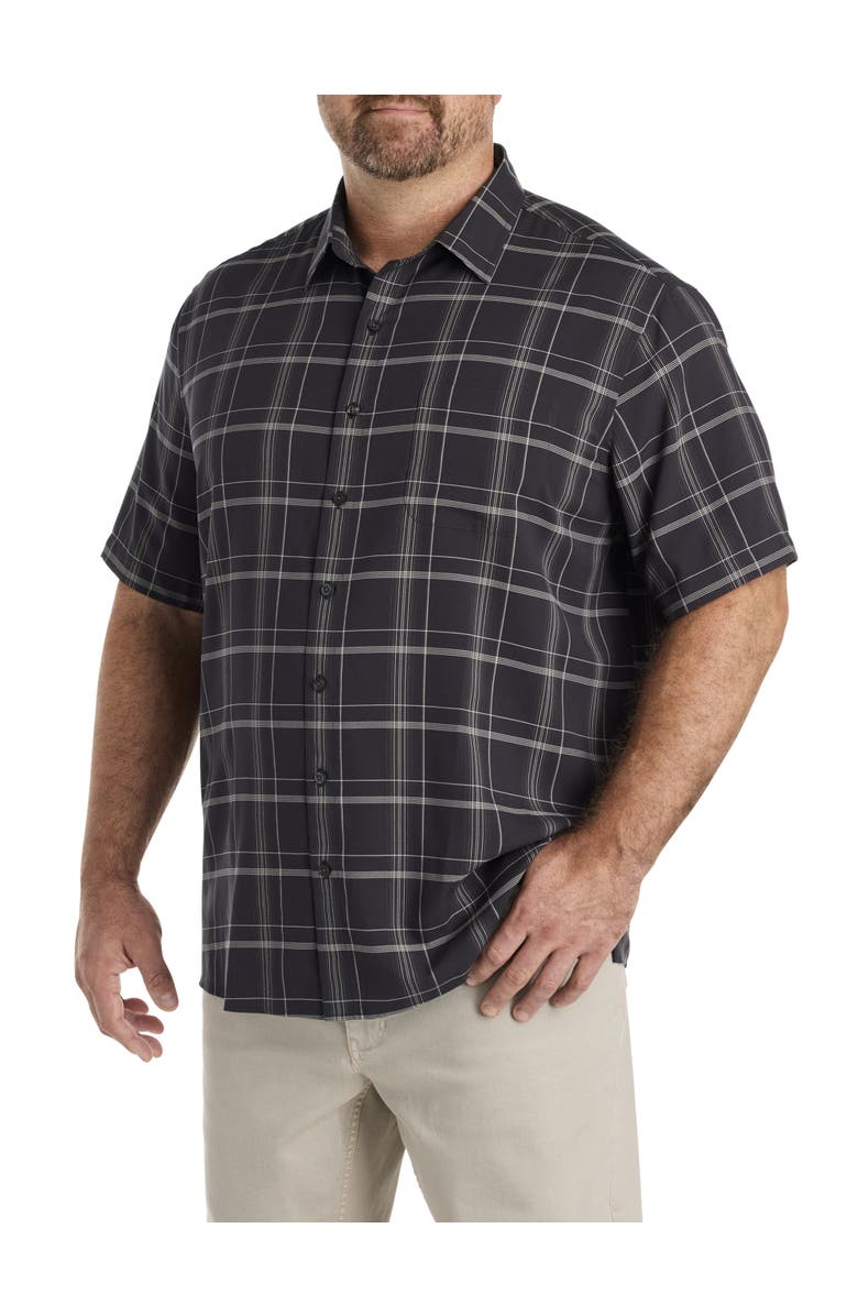 Synrgy Big & Tall Plaid Microfiber Sport Shirt, Main, color, Black