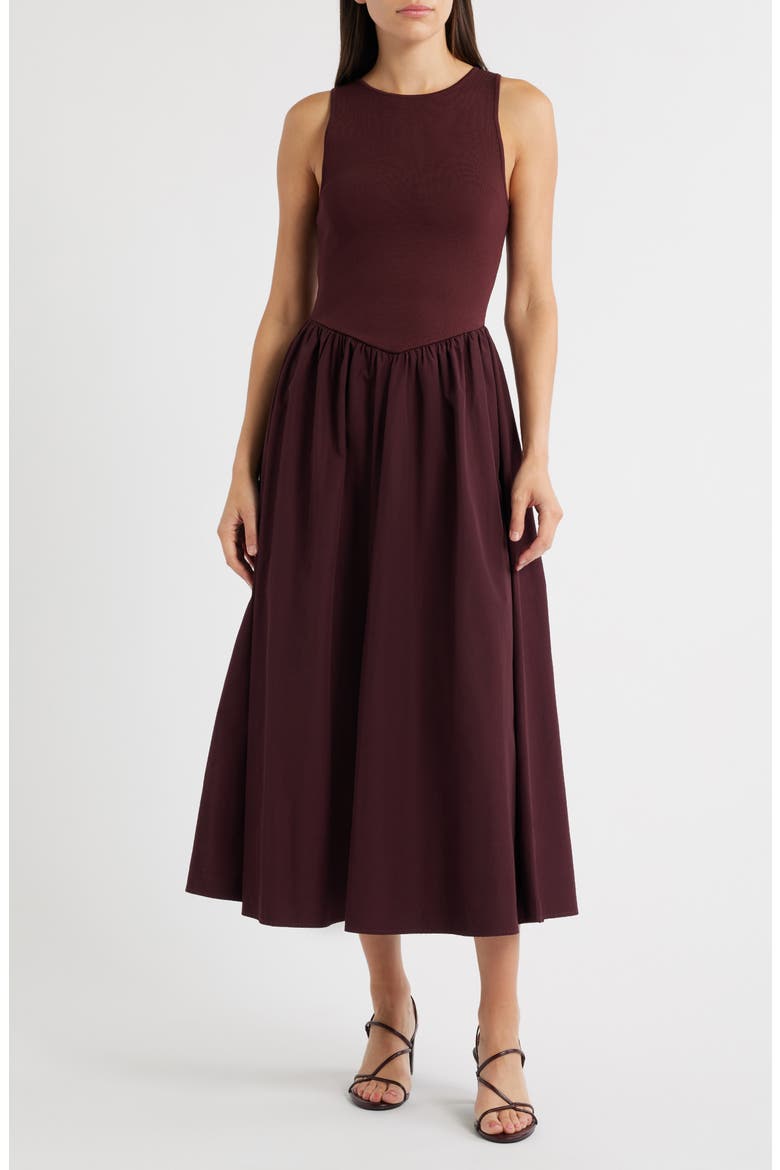 Sleeveless Mixed Media Fit & Flare Midi Dress, Main, color, OXBLOOD