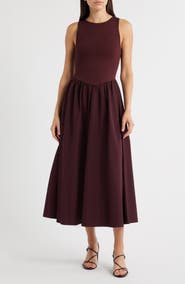 MOON RIVER Sleeveless Mixed Media Fit & Flare Midi Dress