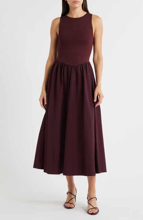 Sleeveless Mixed Media Fit & Flare Midi Dress