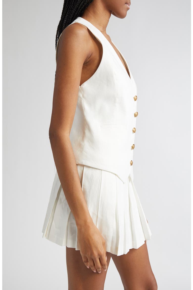 Mazie Deep V-Neck Linen Blend Vest, Alternate, color, OFF WHITE