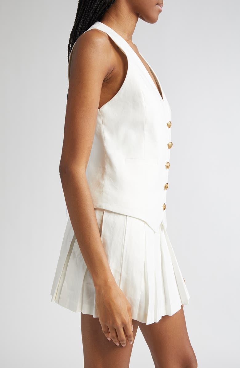 Alice + Olivia Mazie Deep V-Neck Linen Blend Vest, Alternate, color, Off White