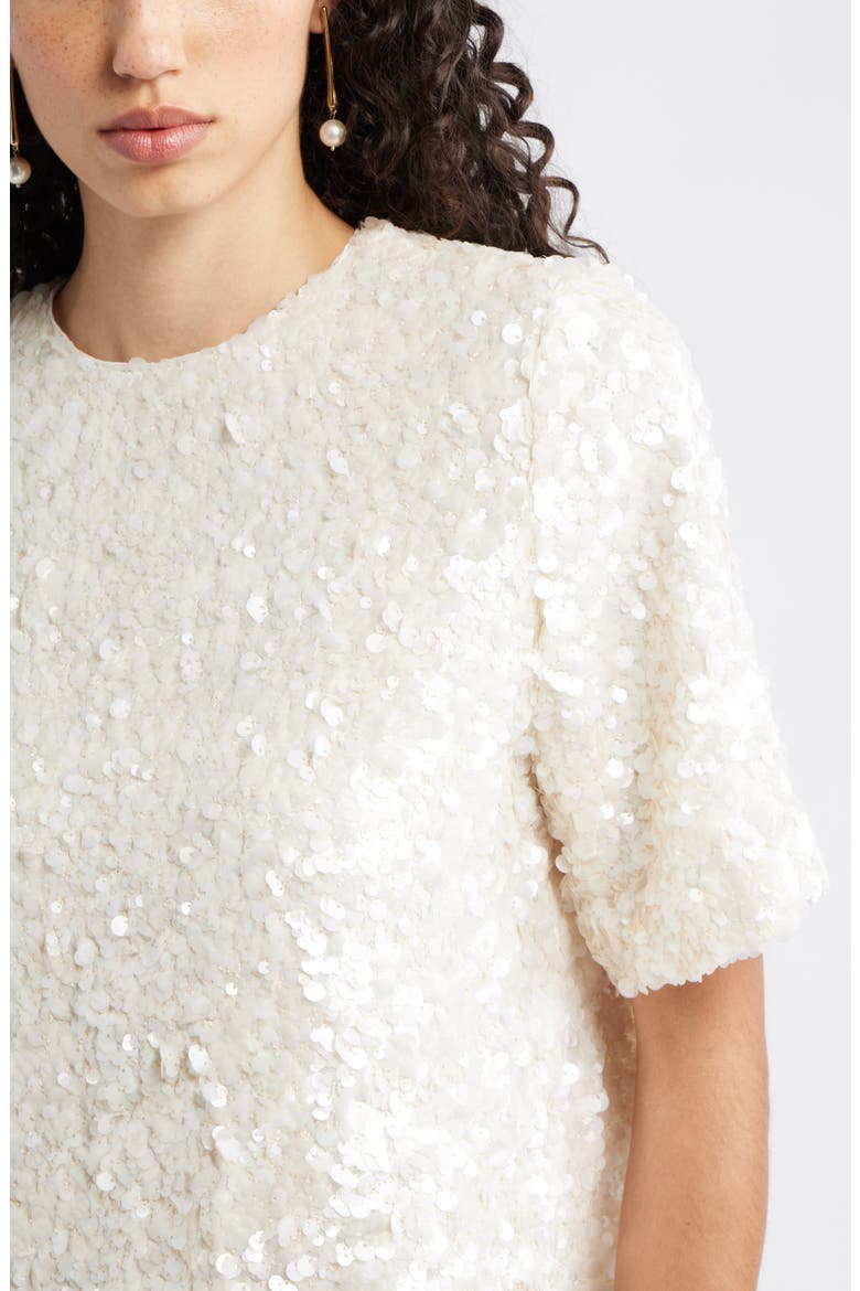 Sequin Short Sleeve Top, Alternate, color, IVORY SEQUIN