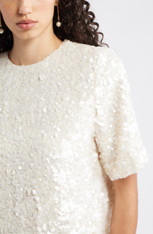 Nordstrom Sequin Short Sleeve Top In White