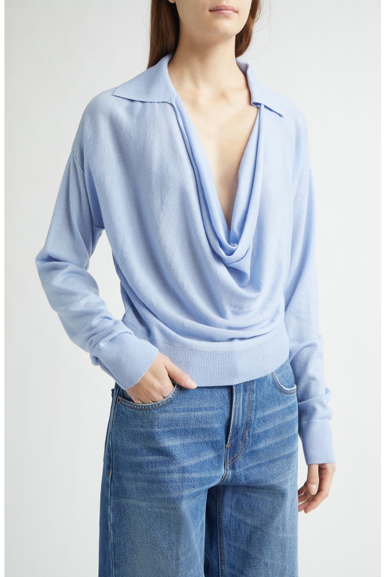 Drape Front Wool Polo Sweater, Main, color, BABY BLUE