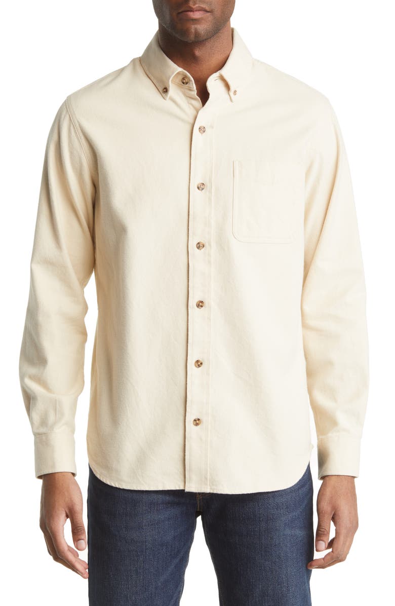 Schott NYC Heather Flannel Long Sleeve Button-Up Shirt, Main, color, Oatmeal