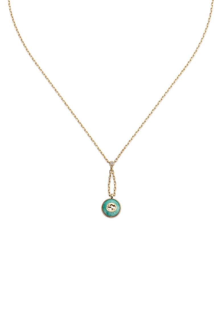 Interlocking GG 18K Gold & Diamond Y-Necklace, Main, color, TURQUOISE/ YELLOW GOLD
