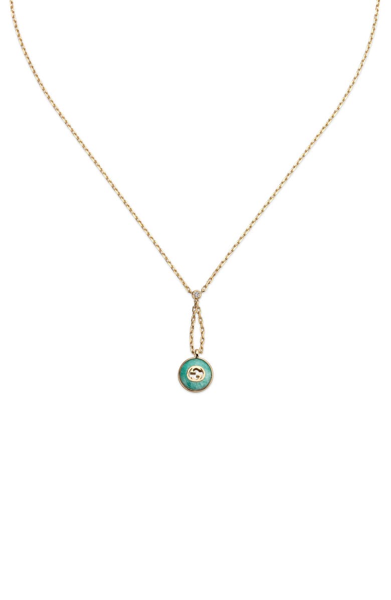 Gucci Interlocking GG 18K Gold & Diamond Y-Necklace, Main, color, Turquoise/ Yellow Gold