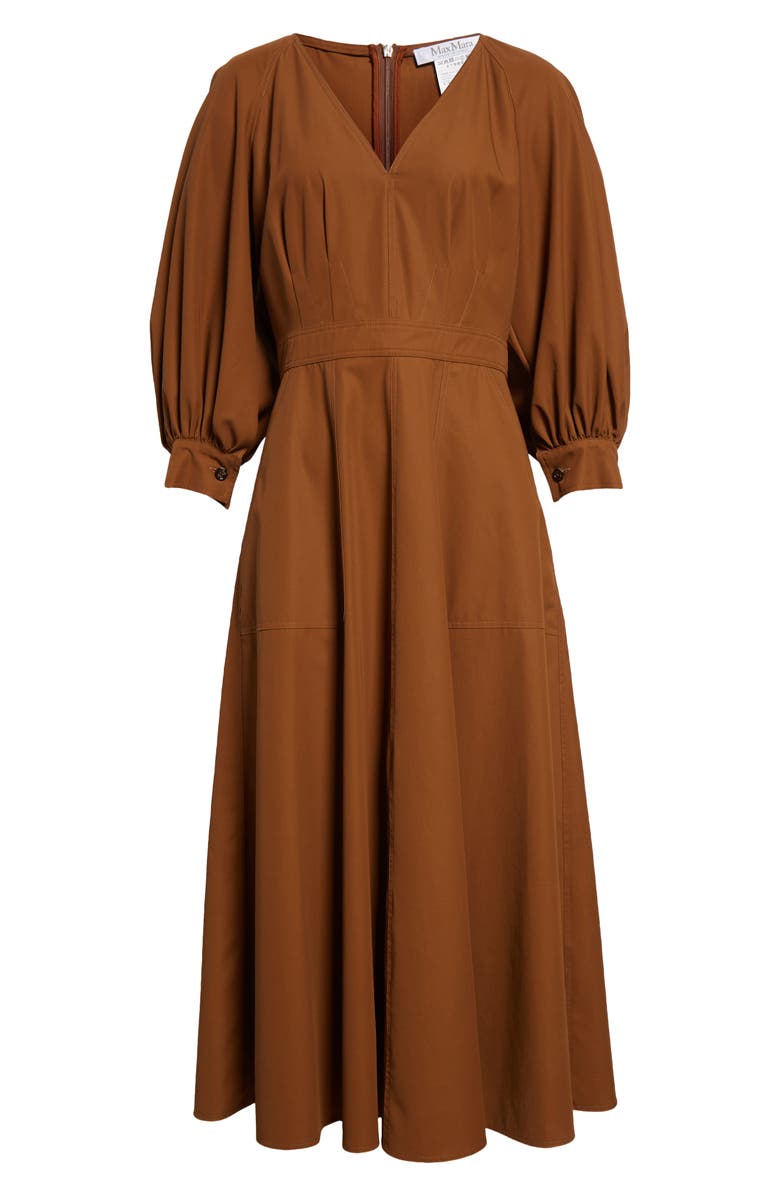 Max Mara Pedaggi Cotton Poplin Fit & Flare Dress, Alternate, color, Tobacco