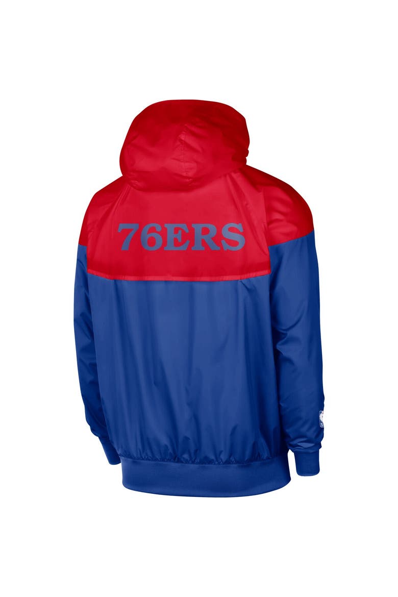 Men's Nike Red/Royal Philadelphia 76ers 75th Anniversary Courtside Windrunner Raglan Hoodie Full-Zip Jacket, Alternate, color, Red