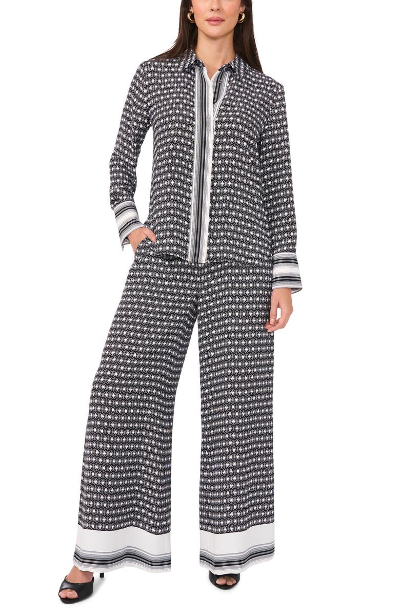 Vince Camuto Geo & Border Print Wide Leg Pants, Alternate, color, Rich Black