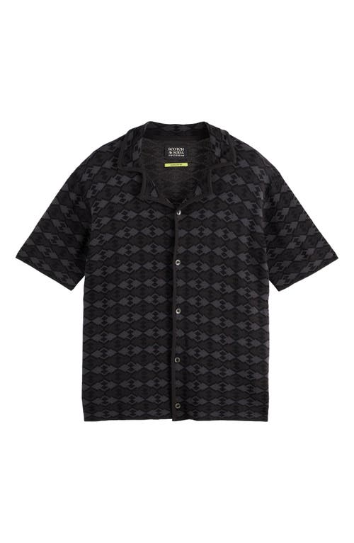 Scotch & Soda Argyle Knit Camp Shirt In Black