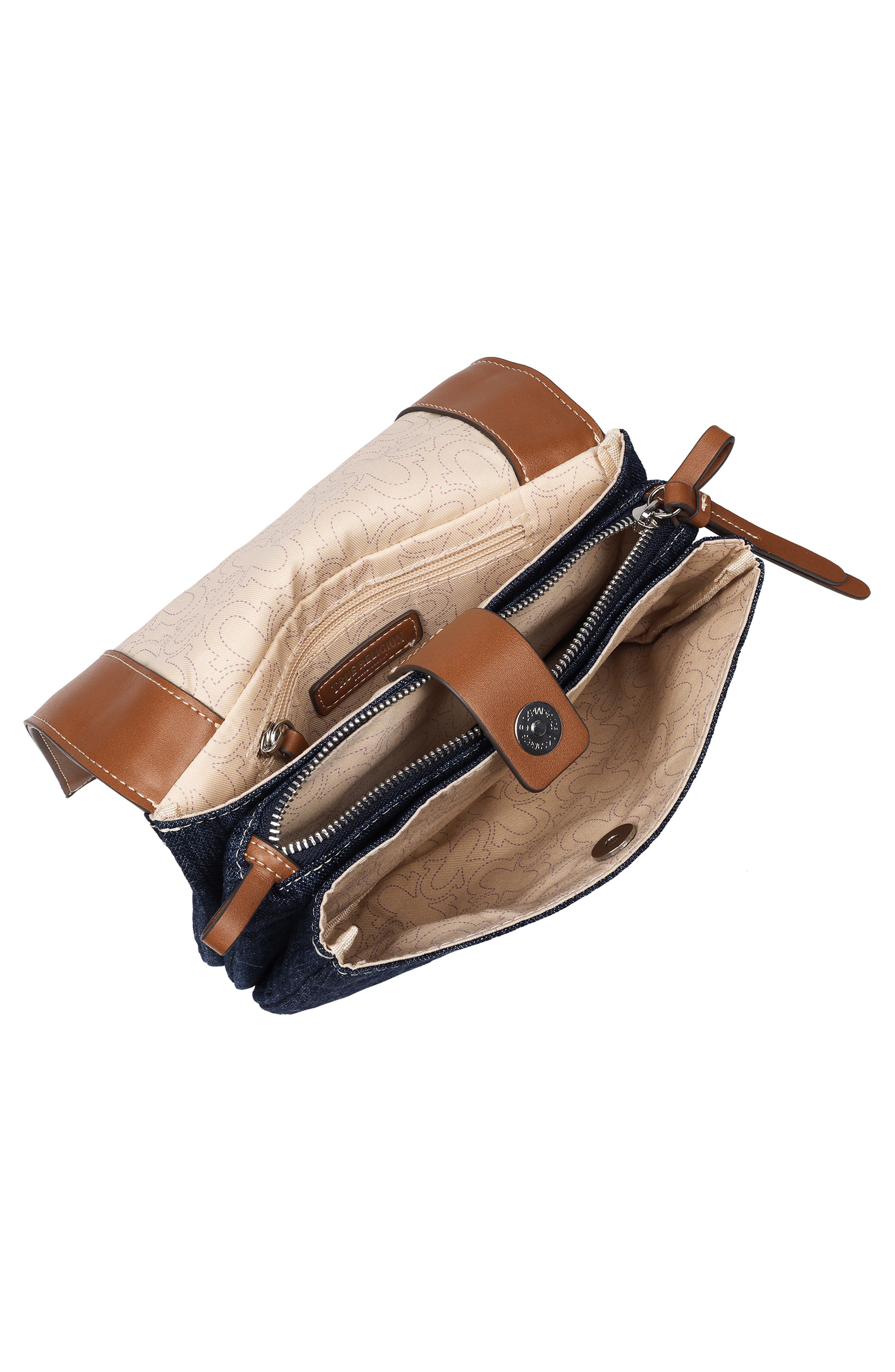 True Religion Logo Saddle Crossbody Bag, Alternate, color, Dark Denim