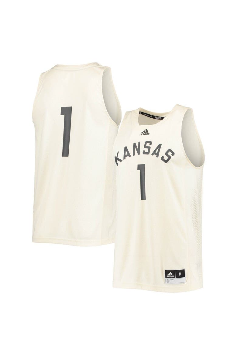 Men's adidas #1 Cream Kansas Jayhawks Reverse Retro Jersey, Main, color, Cream
