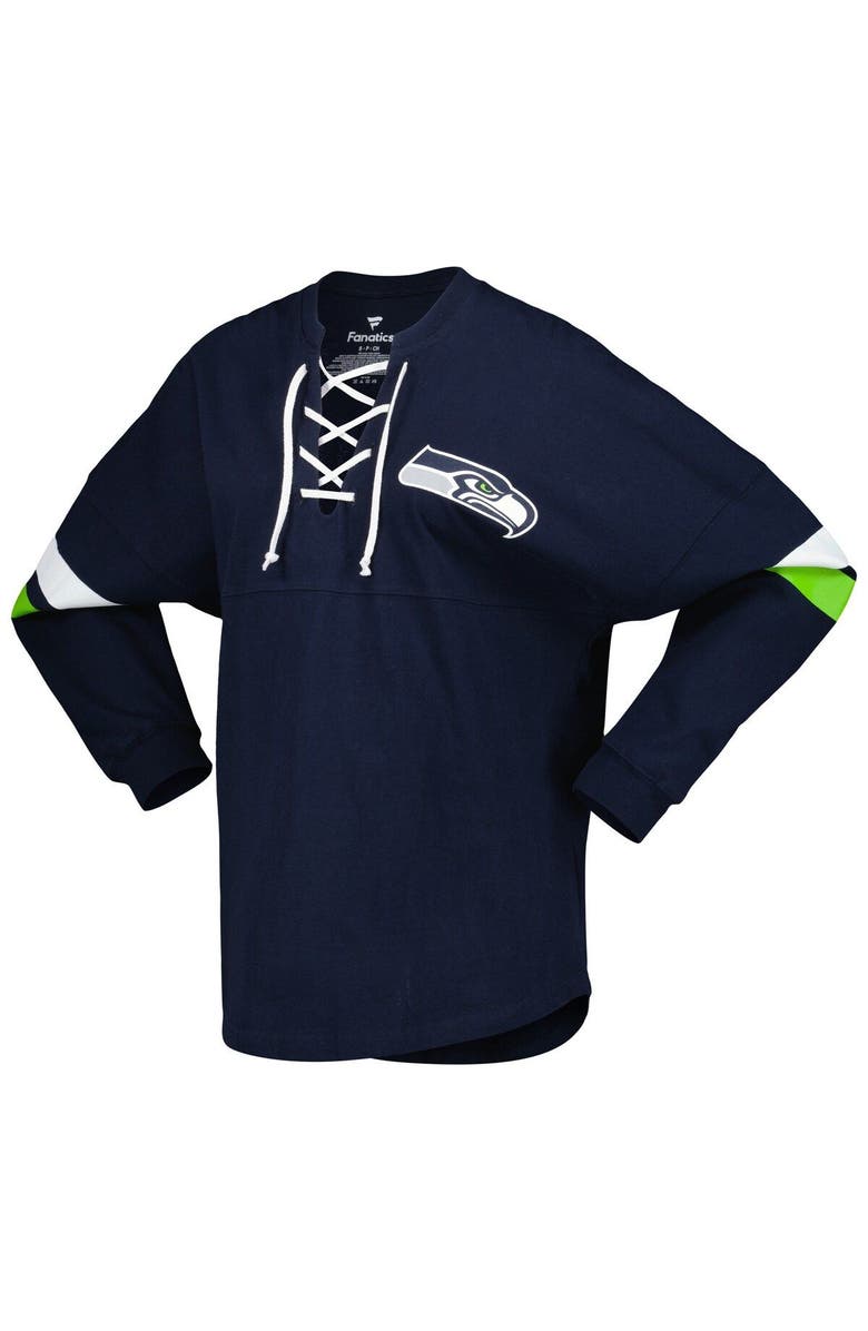 FANATICS Women's Fanatics Branded College Navy Seattle Seahawks Spirit Jersey Lace-Up V-Neck Long Sleeve T-Shirt, Alternate, color, Navy