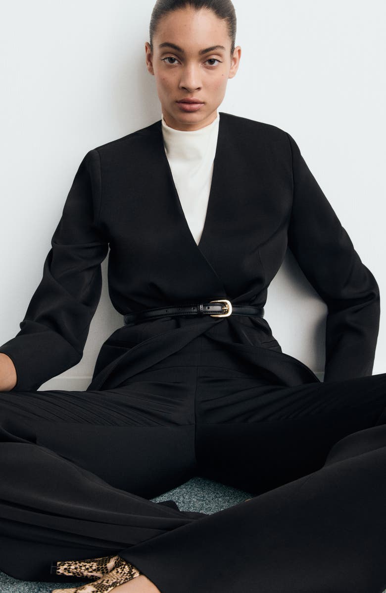 MANGO Double Breasted Suit Jacket, Alternate, color, Black