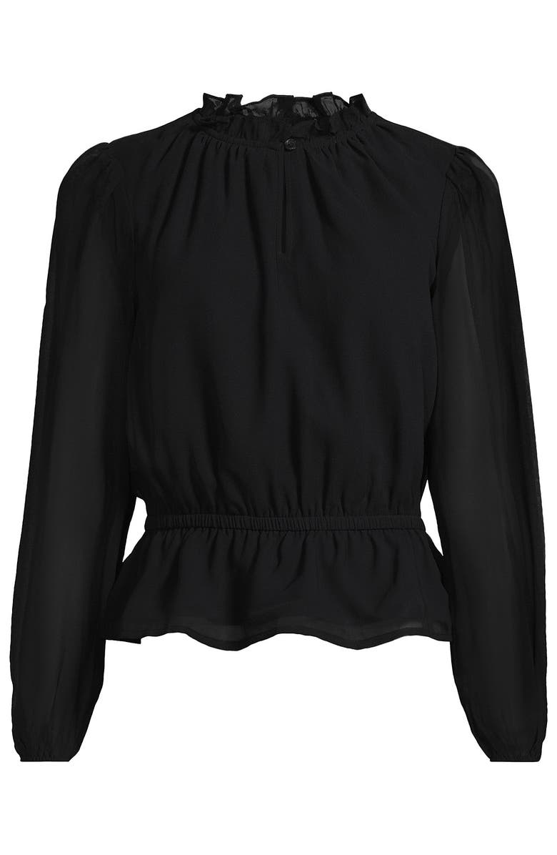 Lands' End Chiffon Peplum Top, Alternate, color, Black