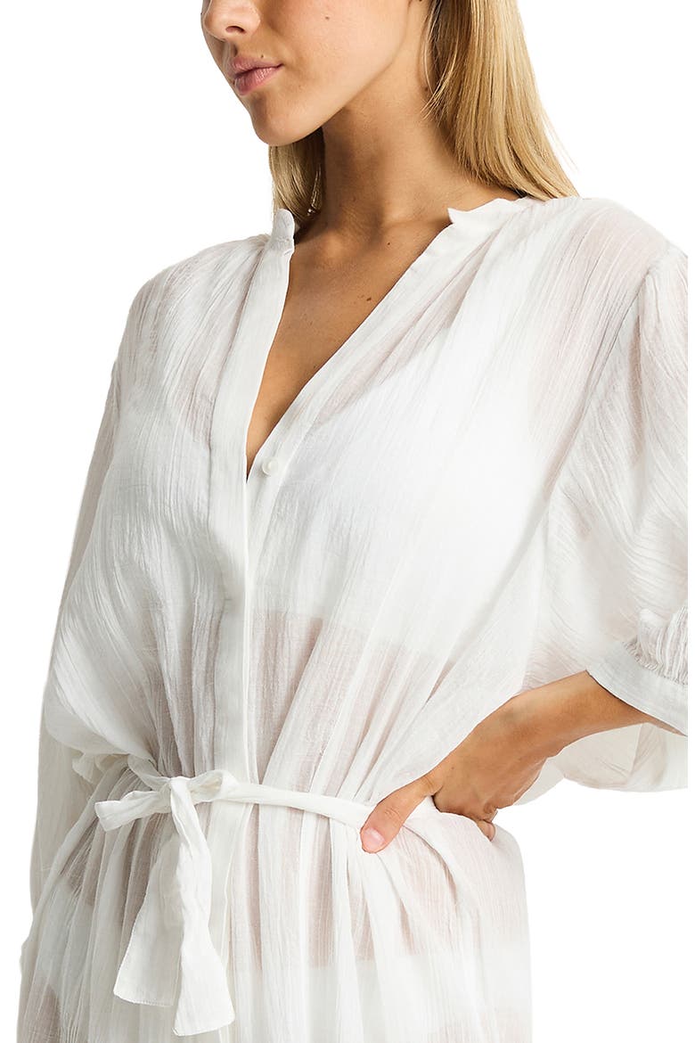 Salt Boho Semisheer Cotton Cover-Up Shirtdress, Alternate, color, WHITE