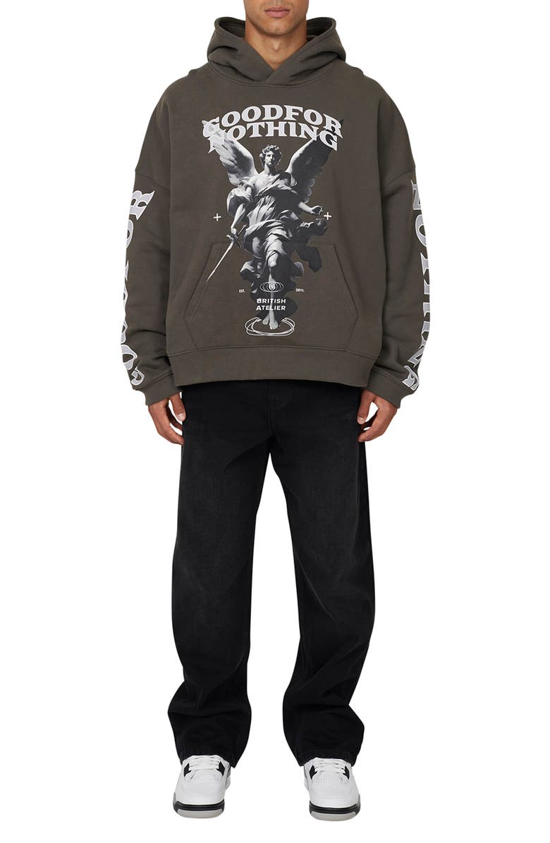 Good For Nothing Boxy Washed Statue Print Hoodie, Alternate, color, Grey