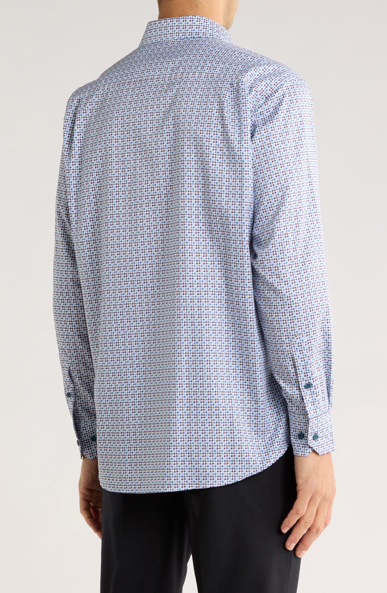 David Donahue Houndstooth Print Sport Shirt, Alternate, color, Blue/ Multi