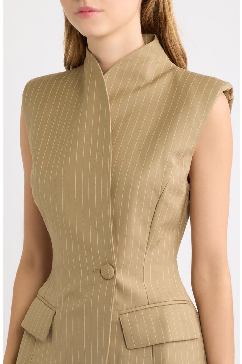 Pinstripe Sleeveless Blazer, Alternate, color, CAMEL