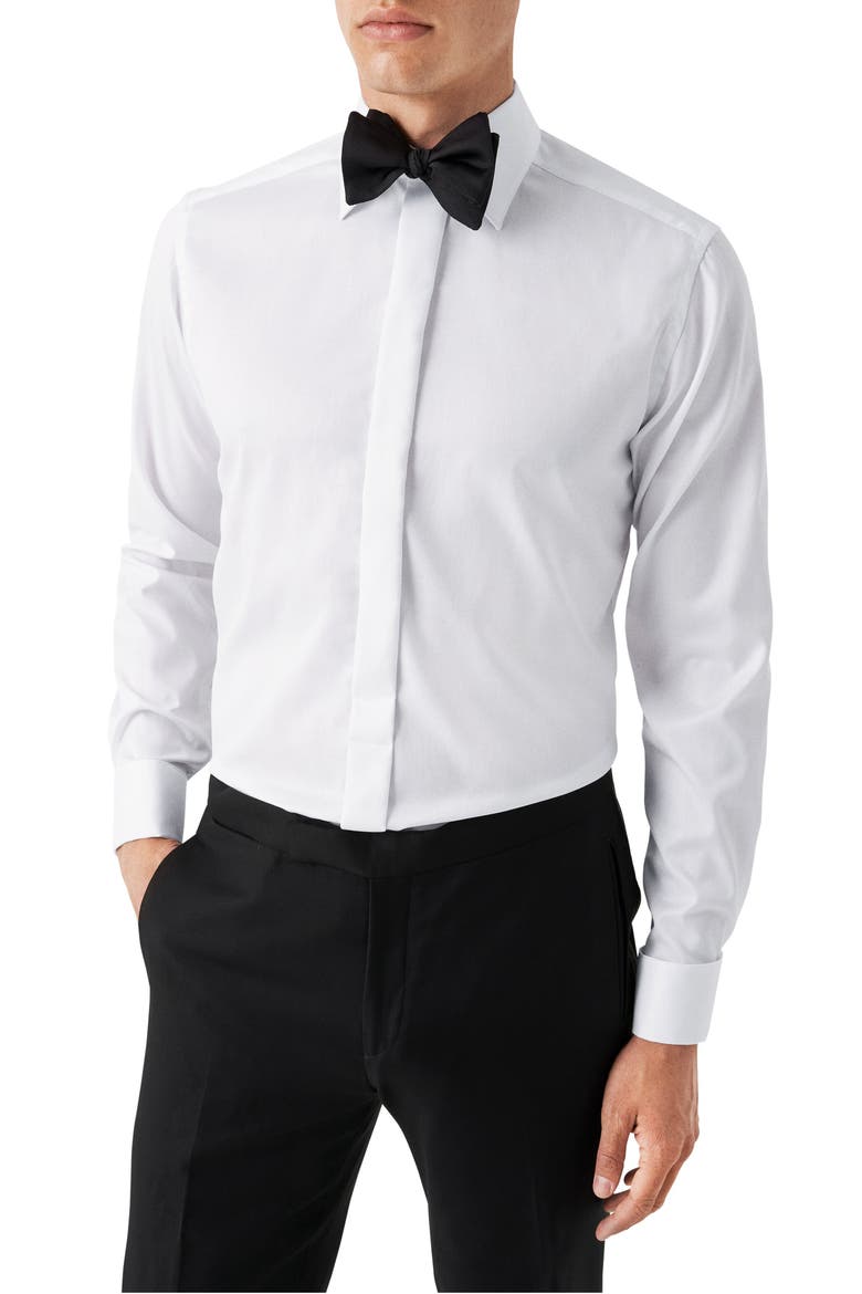 Contemporary Fit White Fly Front Tuxedo Shirt, Main, color, WHITE