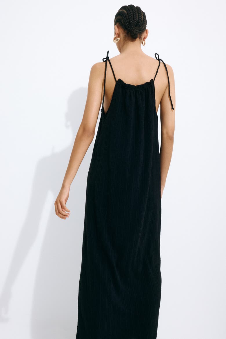 Crinkled Tie-strap Dress, Alternate, color, Black