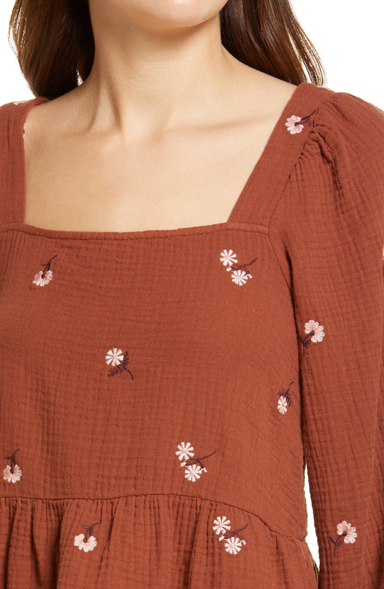 Madewell Millbrook Amie Floral Embroidered Puff Sleeve Lightspun Peplum Top, Alternate, color, 