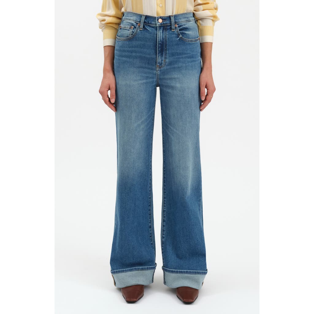 Daze Far Out Cuffed High Waist Wide Leg Jeans In Blue