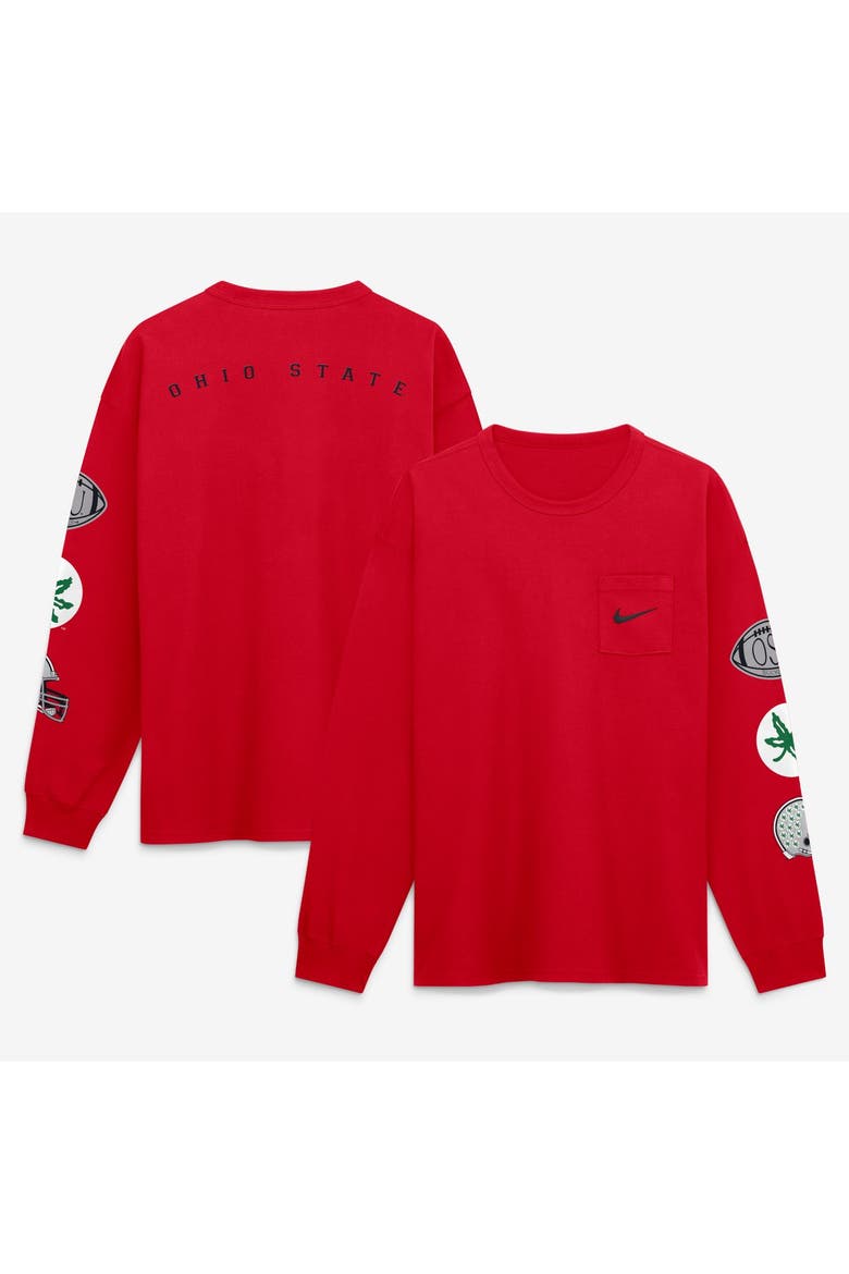 Men's Nike Scarlet Ohio State Buckeyes Academic Long Sleeve Pocket T-Shirt, Main, color, Scarlet