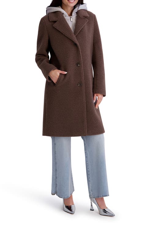 Textured Coat with Hoodie Bib