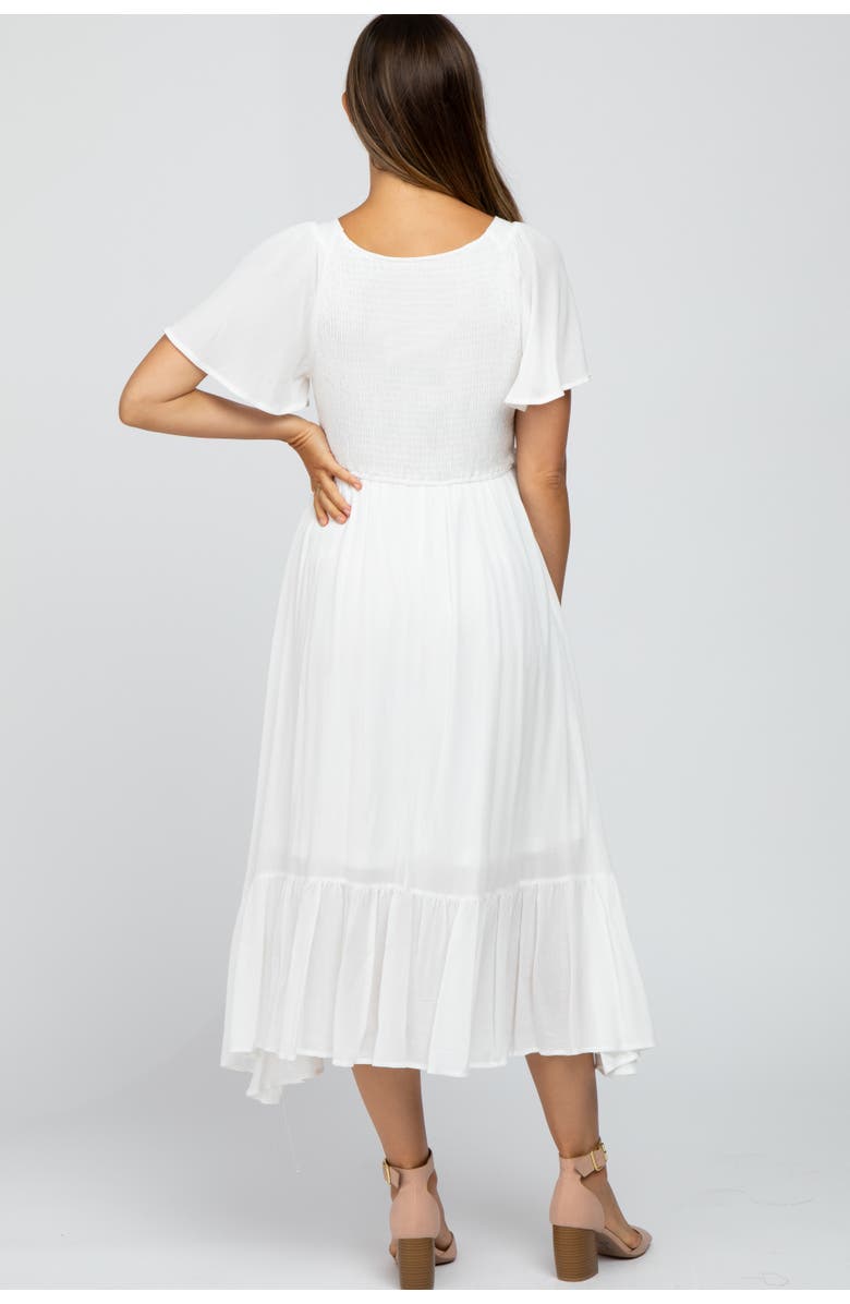 PinkBlush Smocked V-Neck Midi Dress, Alternate, color, White