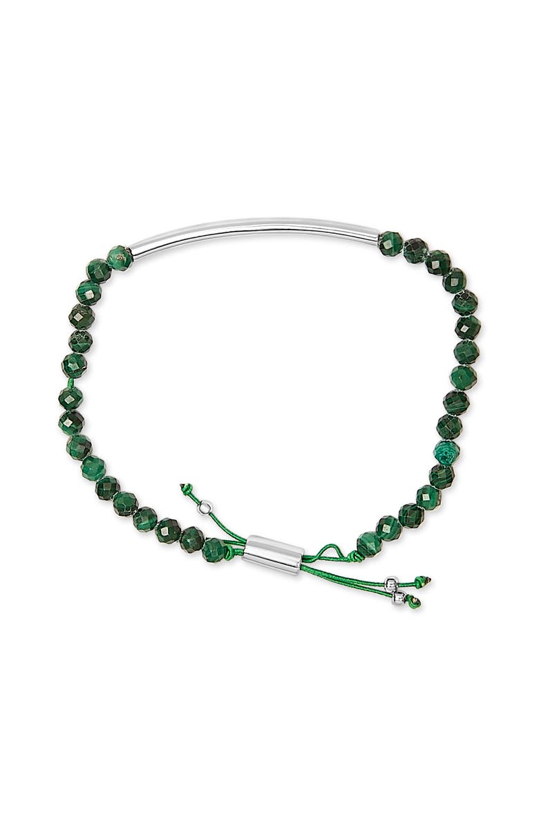 Haus of Brilliance Sterling Silver Malachite Bead Station Bracelet with Bolo Clasp, Alternate, color, Silver
