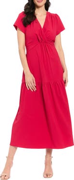 London Times Short Sleeve Twisted Empire Waist Maxi Dress