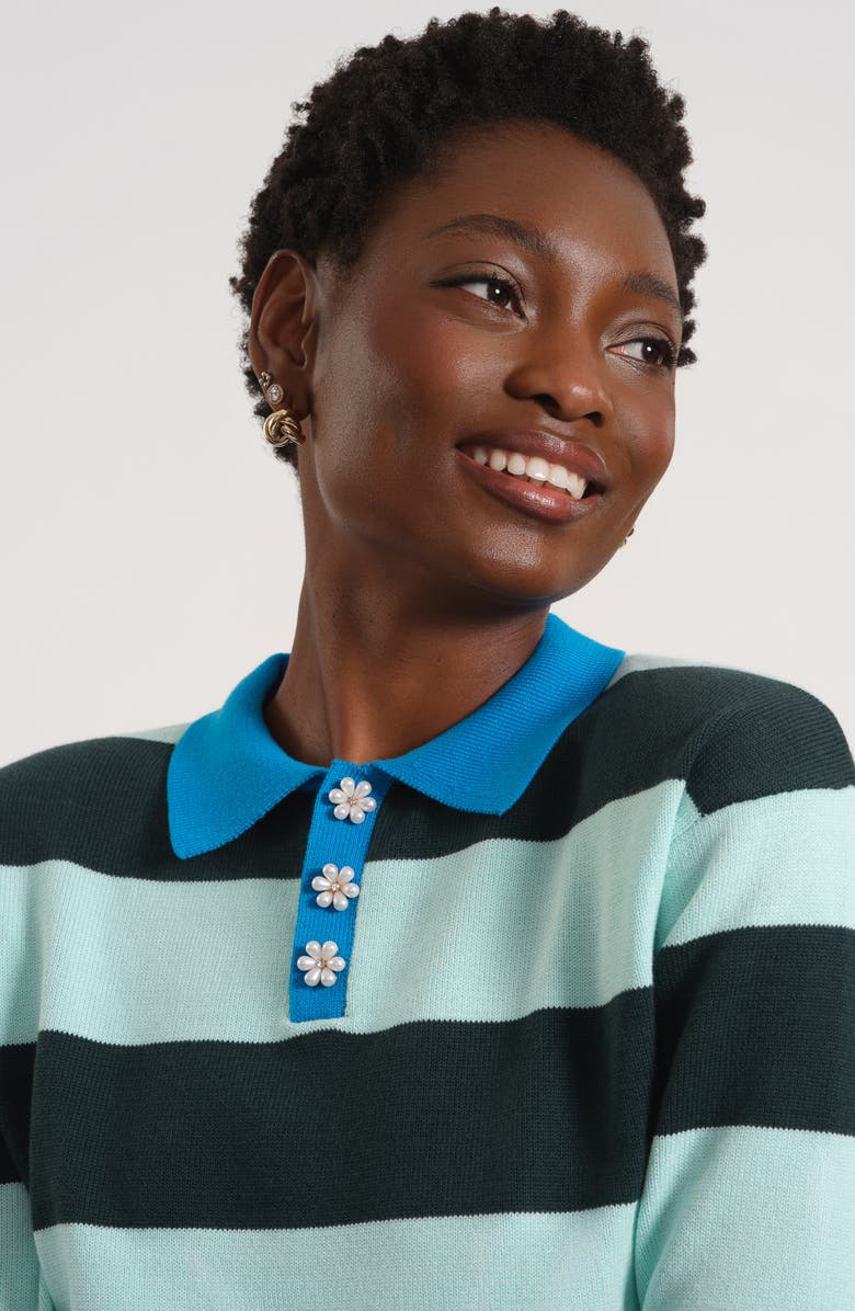 Isaac Mizrahi New York Floral Button Rugby Sweater, Alternate, color, 