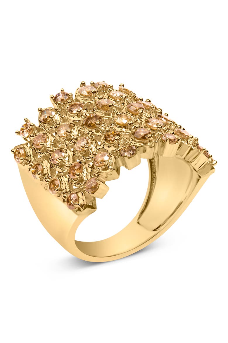 10K Yellow Gold 2.0 Cttw Brown Diamond Mesh Link Cocktail Ring, Alternate, color, Yellow Gold
