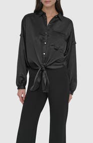 DKNY Tie Front Satin Shirt