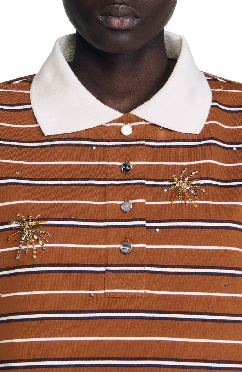SANDRO Striped rhinestone polo, Alternate, color, Brown