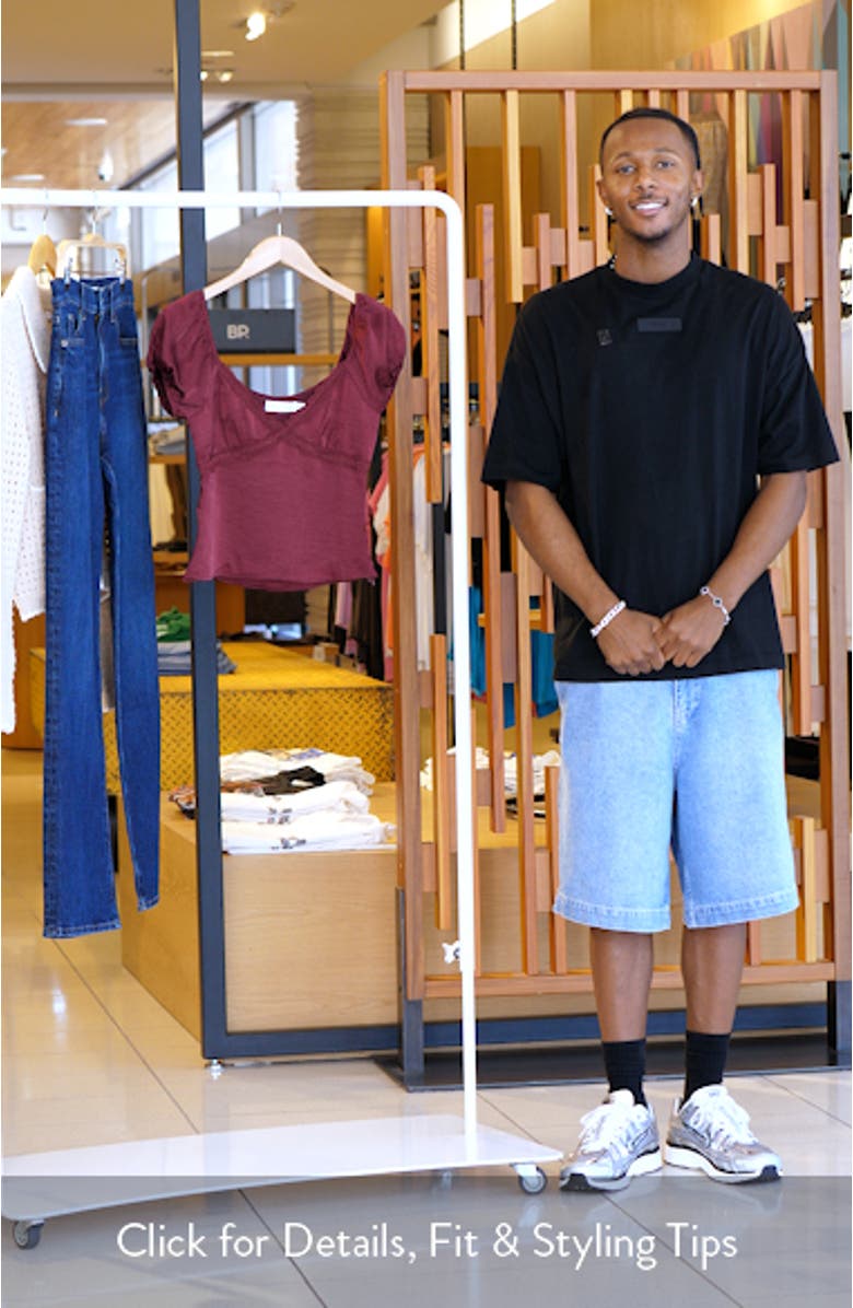 Lace Trim Puff Sleeve Satin Top, sales video thumbnail