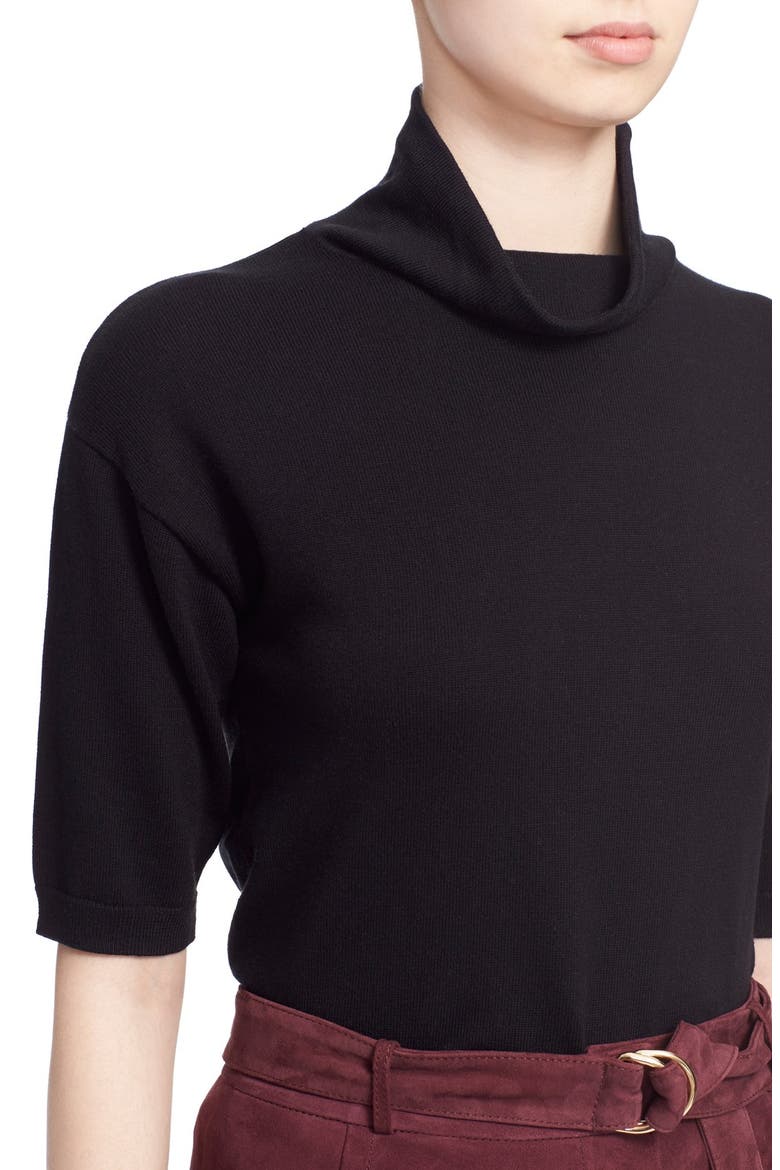 cotton blend mock neck sweater, Alternate, color, BLACK