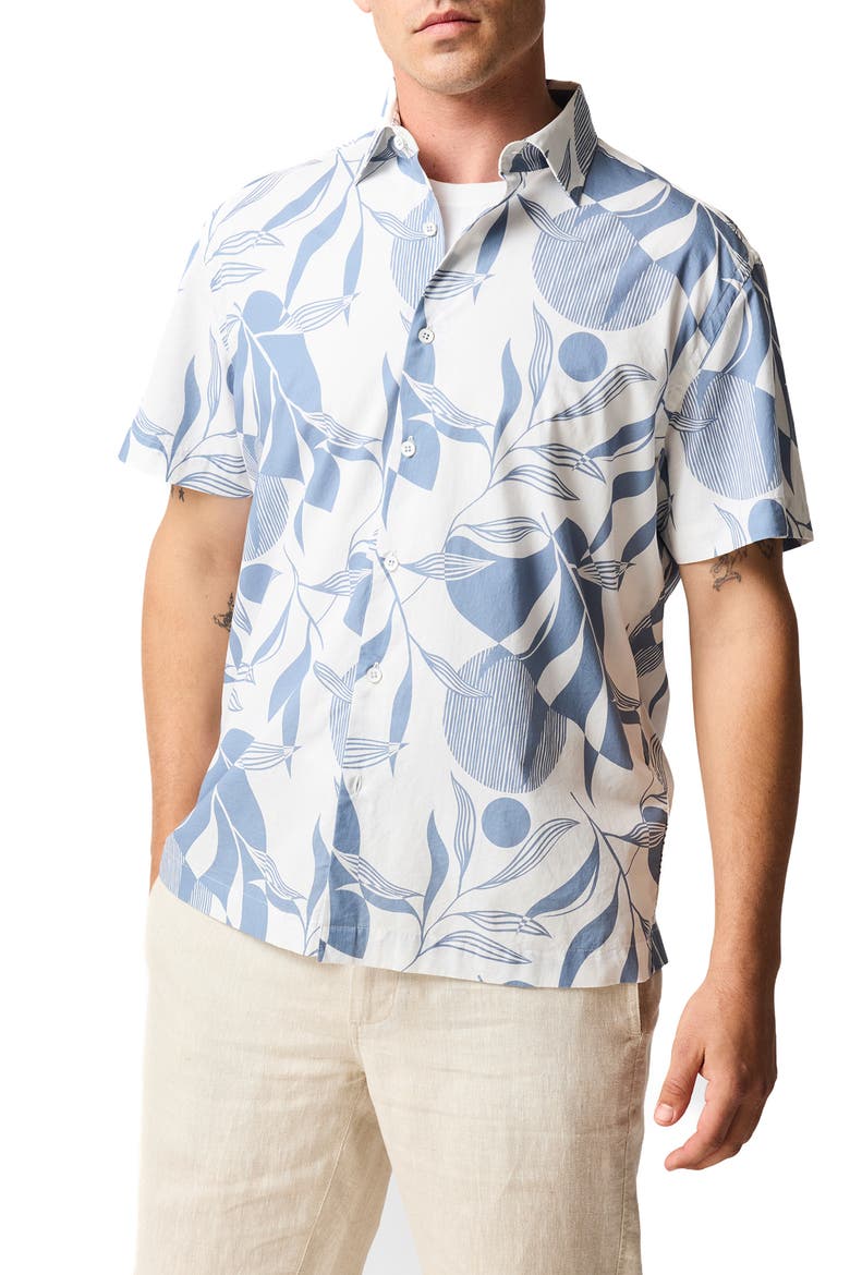 Carrington Floral Short Sleeve Button-Up Shirt, Main, color, STONEWASH