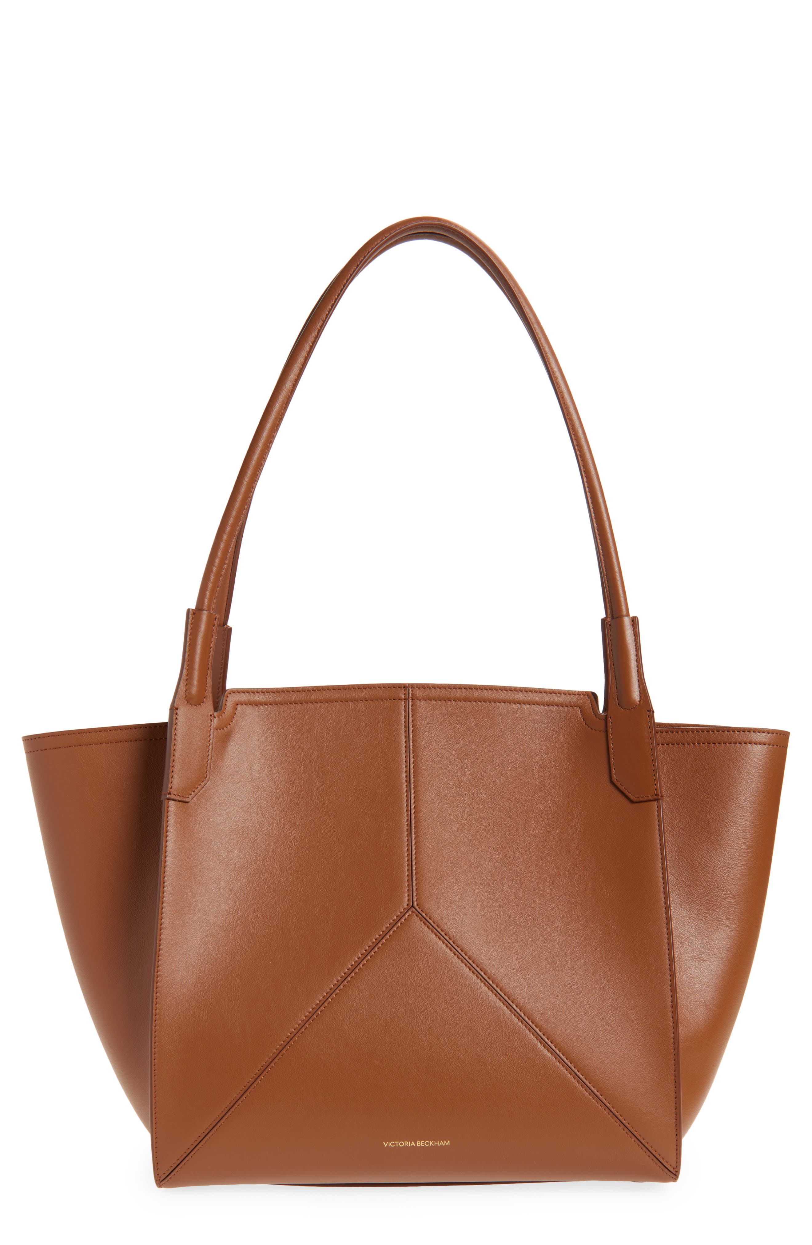 Victoria Beckham Small Victoria Leather Tote, Main, color, Dark Tan