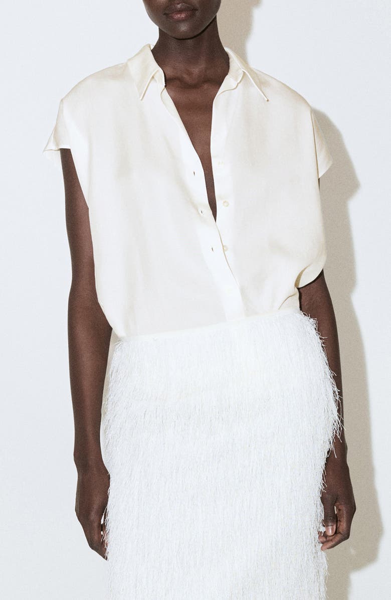 MANGO Dolman Short Sleeve Button-Up Shirt, Alternate, color, Off White
