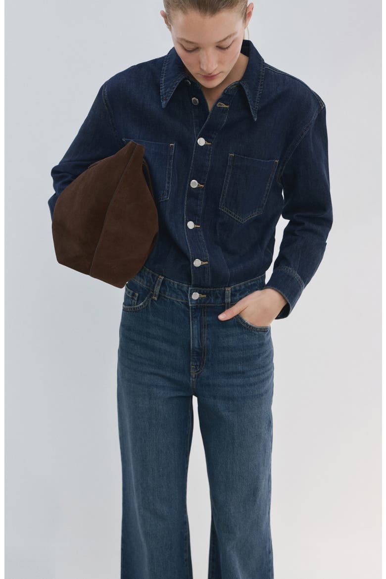 Long Sleeve Wide Leg Denim Jumpsuit, Alternate, color, DARK BLUE